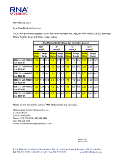 February 22, 2017 Dear RNA Medical Customer, AADEE has