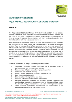 NEUROCOGNITIVE DISORDERS MAJOR AND MILD