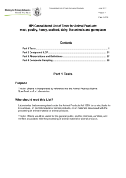 MPI Consolidated List of Tests (CLT) for Animal Products