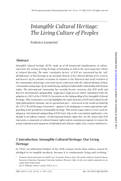 Intangible Cultural Heritage: The Living Culture of Peoples