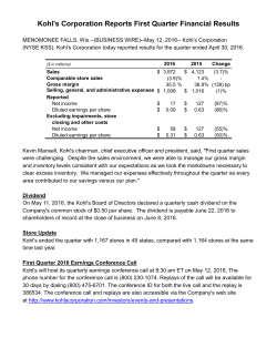 Kohl`s Corporation Reports First Quarter Financial Results