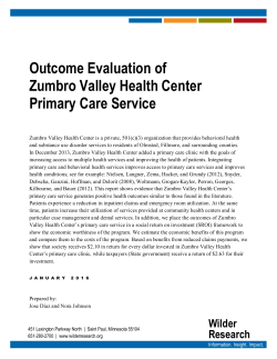 Outcome Evaluation of Zumbro Valley Health Center`s Primary Care