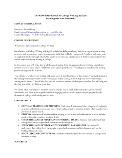 Introduction to College Writing Framingham State