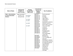Environmental Science Units of Study Anticipated Number of Class