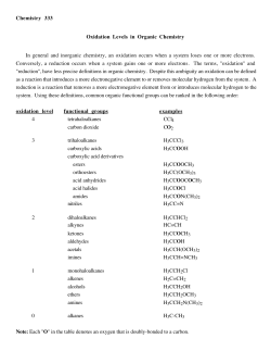 Chemistry 333 Oxidation Levels in Organic Chemistry In general
