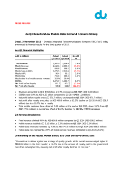 PRESS RELEASE du Q3 Results Show Mobile Data Demand