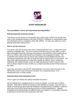 The accreditation of prior and experiential learning