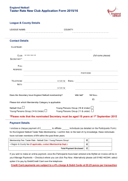 Taster Rate New Club Application Form 2015/16