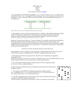 BIOL/PBIO 3333 Genetics Quiz 4 11/14/14 For the answers to the