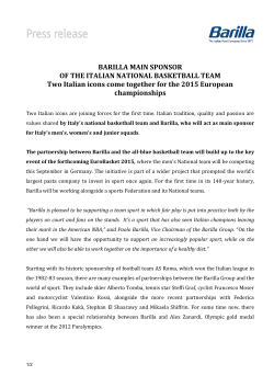 BARILLA MAIN SPONSOR OF THE ITALIAN