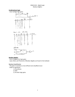 ENGR 2218 &ndash; Digital Logic Boolean Algebra 1 Combinational Logic
