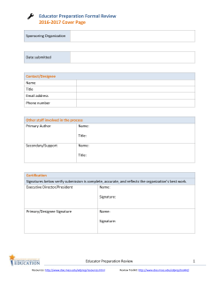 2016-2017 Educator Preparation Review Worksheet Cover Page