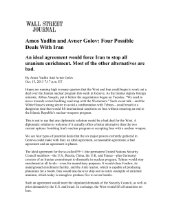 Amos Yadlin and Avner Golov: Four Possible Deals With Iran