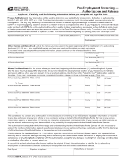 PS Form 2181-A Pre-Employment Screening