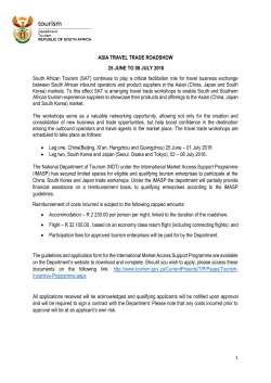 Call for Applications ASIA Travel Trade Roadshow 2016