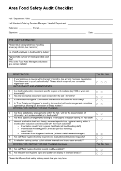 2001 Area Food Safety Audit Checklist