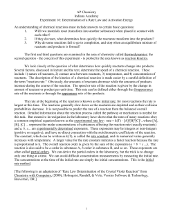 AP Chemistry Indiana Academy Experiment 16: Determination of a