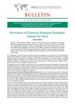 Elimination of Chemical Weapons Stockpiles: Lessons for