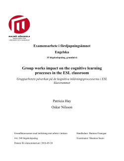 Group works impact on the cognitive learning processes in the ESL