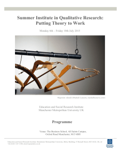 Summer Institute in Qualitative Research: Putting Theory to Work