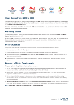 Clean Games Policy 2017 to 2020 Our Policy Mission Policy