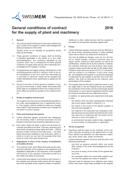 General conditions of contract for the supply of plant