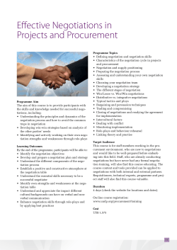 Effective Negotiations in Projects and Procurement