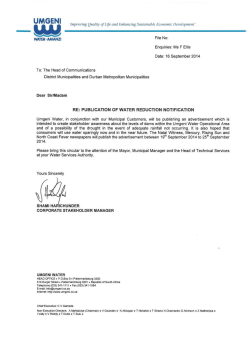 re: publication of water reduction notification
