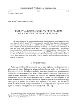 Energy and sustainability of operation of a wastewater treatment plant
