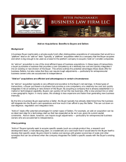 Add-on Acquisitions: Benefits to Buyers and Sellers Background A