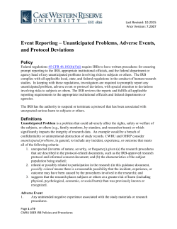IRB Review of Adverse Events and Unanticipated Problems