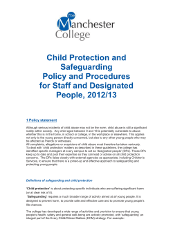 Child Protection and Safeguarding Policy and Procedures for Staff