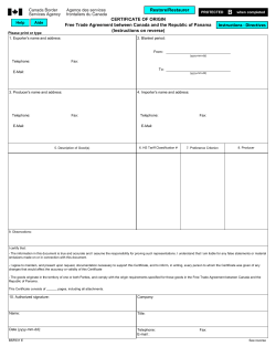 Certificate of Origin - Free Trade Agreement between Canada and
