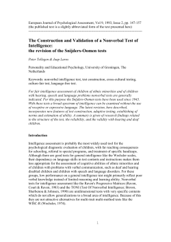 European Journal of Psychological Assessment, Vol 9, 1993, Issue