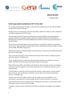 Greens gas policy would leave ACT in the cold