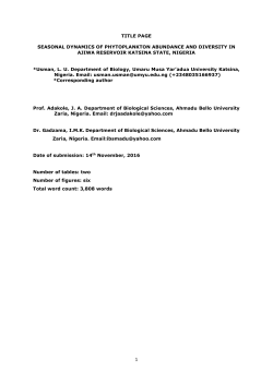 TITLE PAGE SEASONAL DYNAMICS OF PHYTOPLANKTON