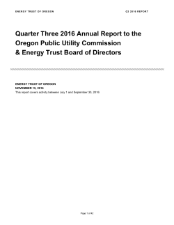 Quarter Three 2016 Annual Report to the Oregon Public Utility