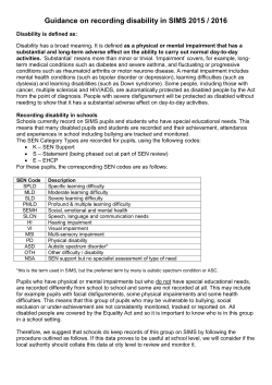 Guidance on recording disability in SIMS 2015 / 2016 - School