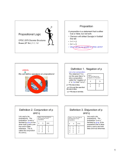 1 Propositional Logic Proposition Definition 1. Negation of p