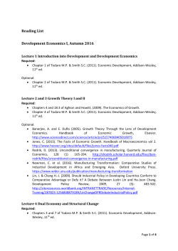Reading List Development Economics I, Autumn 2016