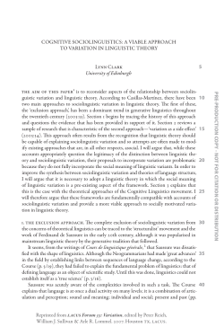 COGNITIVE SOCIOLINGUISTICS: A VIABLE APPROACH TO