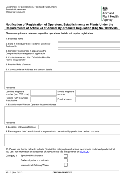 Notification of Registration of Operators, Establishments or Plants