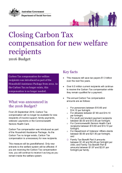 Closing Carbon Tax compensation for new welfare recipients
