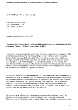 “Preparing for Late Life Needs,” a Series of Financial Educational