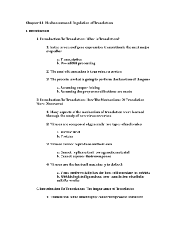Chapter 14: Mechanisms and Regulation of Translation I