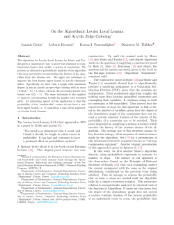 On the Algorithmic Lov&aacute;sz Local Lemma and Acyclic Edge