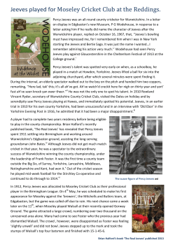 Jeeves played for Moseley Cricket Club at the