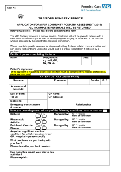 Trafford Podiatry referral form - Pennine Care NHS Foundation Trust