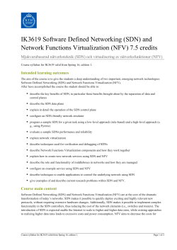 KTH | IK3619 Software Defined Networking (SDN) and Network