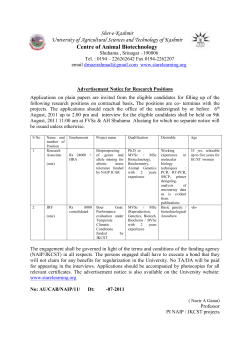 Job Advt.! RA in Centre of Animal Biotechnology